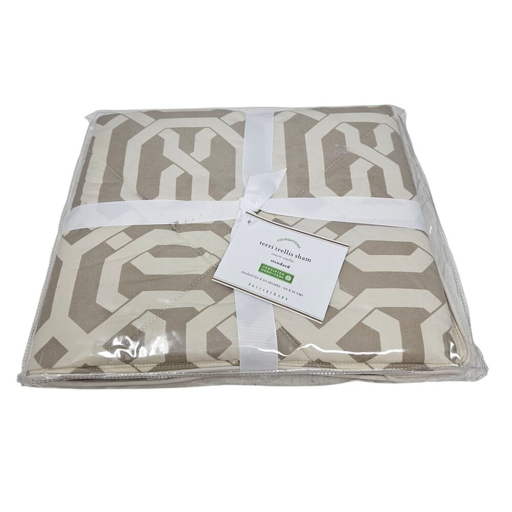 NEW Pottery Barn Terri Trellis Sham Standard Cotton Tan Coastal Oeko-Tex